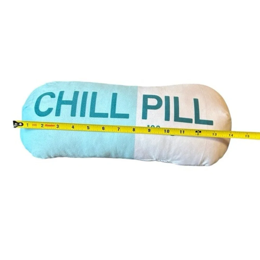 NEW 1 throw pillow CHILL PILL approximately 14 inches‎ long blue white